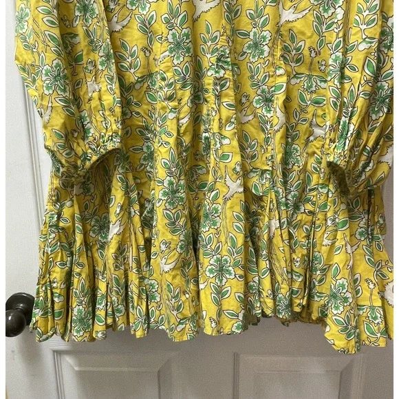 Rhode Women's‎ Small Cotton Floral Crew Neck  Long Sleeve Dress Yellow - Picture 4 of 10